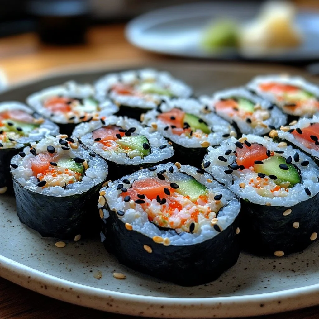 Plato de Sushi Kani fresco y atractivo servido en un restaurante japonés.