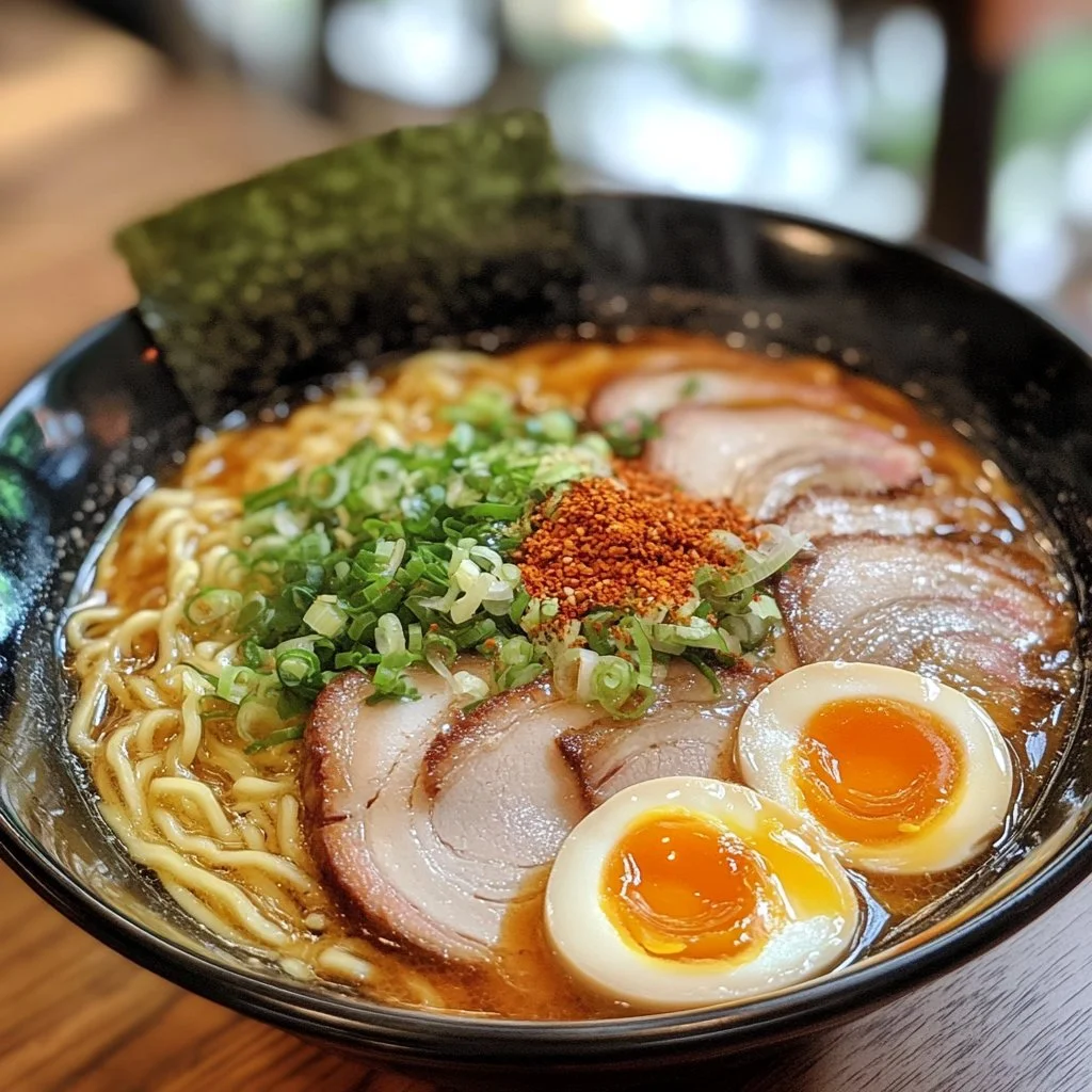 Tazón de Ramen Japonés con ingredientes frescos y sabrosos