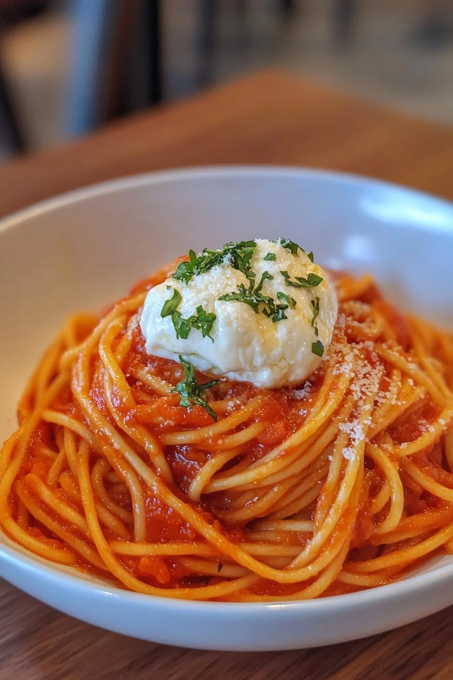 Pasta con Burrata y Tomate Explosivo