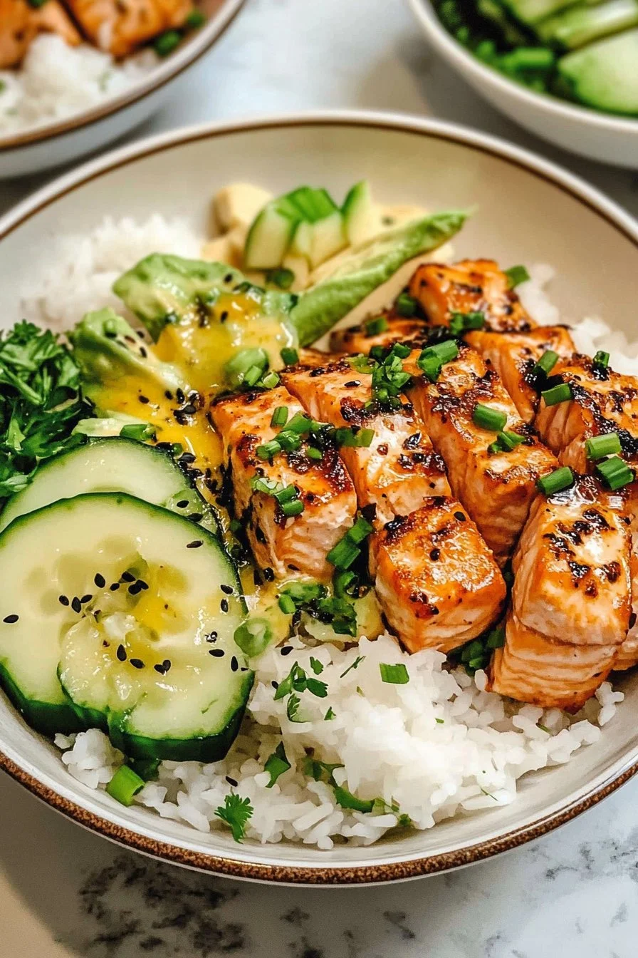 Tazones de Salmón Picante con Arroz de Coco