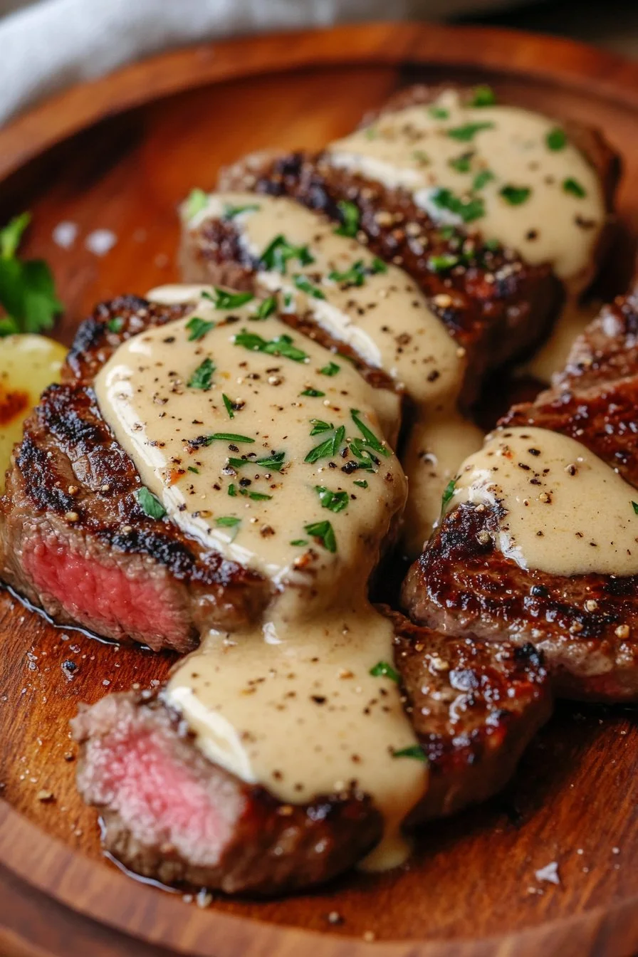 Filete con Salsa de Ajo Cremosa