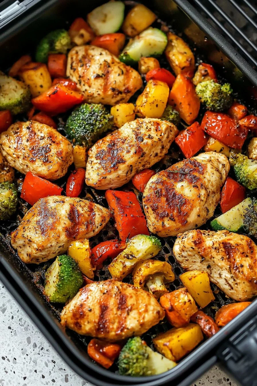 Pechugas de Pollo y Verduras en Freidora de Aire