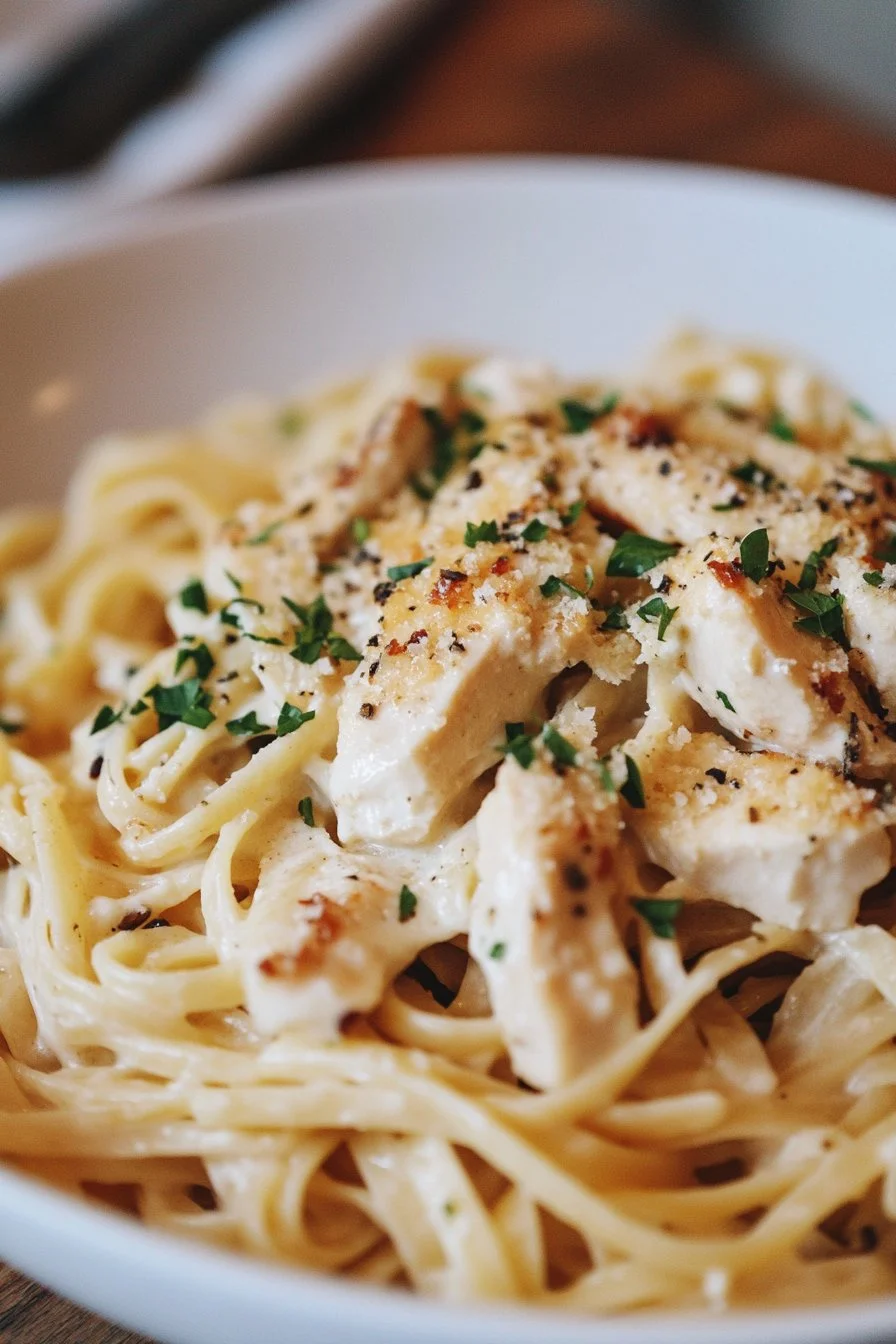 Pasta de Pollo con Ajo y Parmesano Cremoso