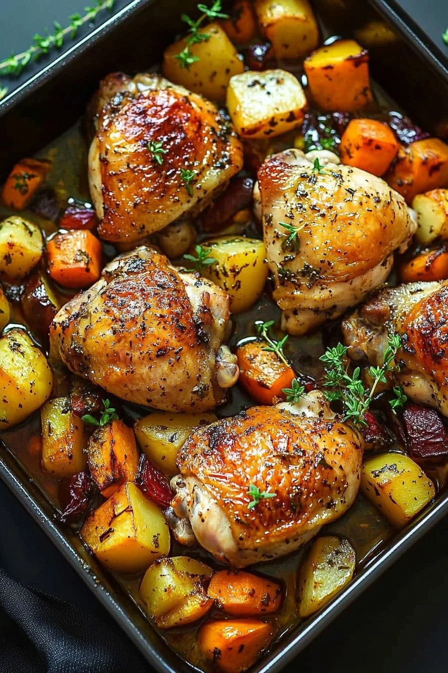 Muslos de Pollo Asados con Hierbas y Verduras