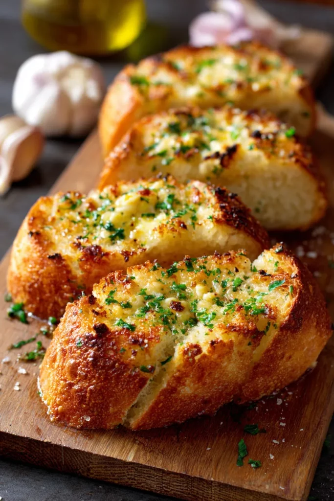 Pan de ajo recién horneado