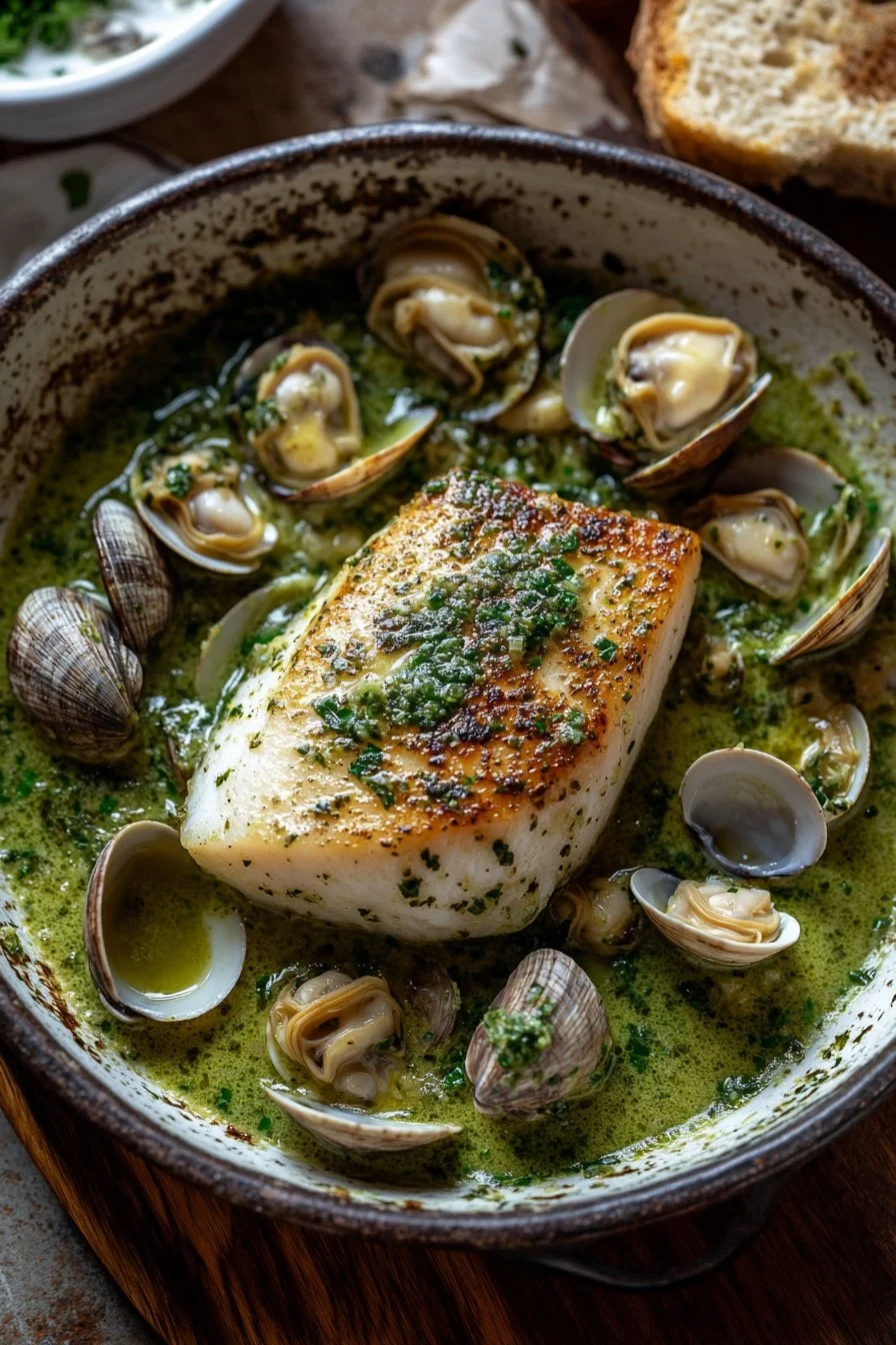 Merluza en salsa verde con almejas