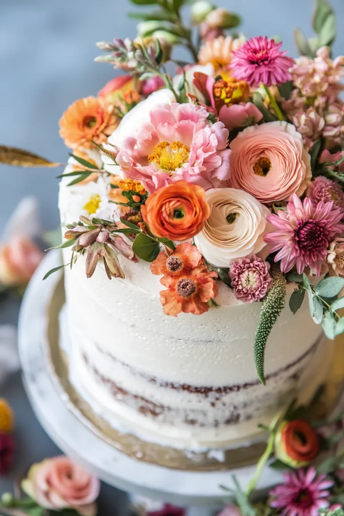 Pastel con Flores y Conchas Naturales