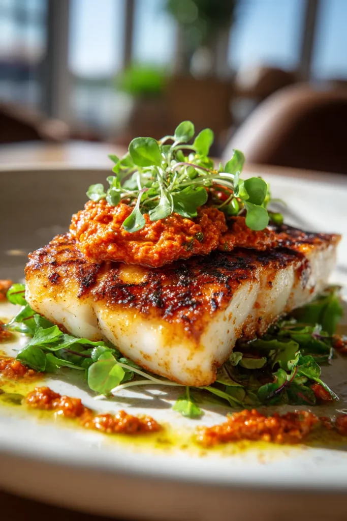 Romesco con Pescado a la Parrilla