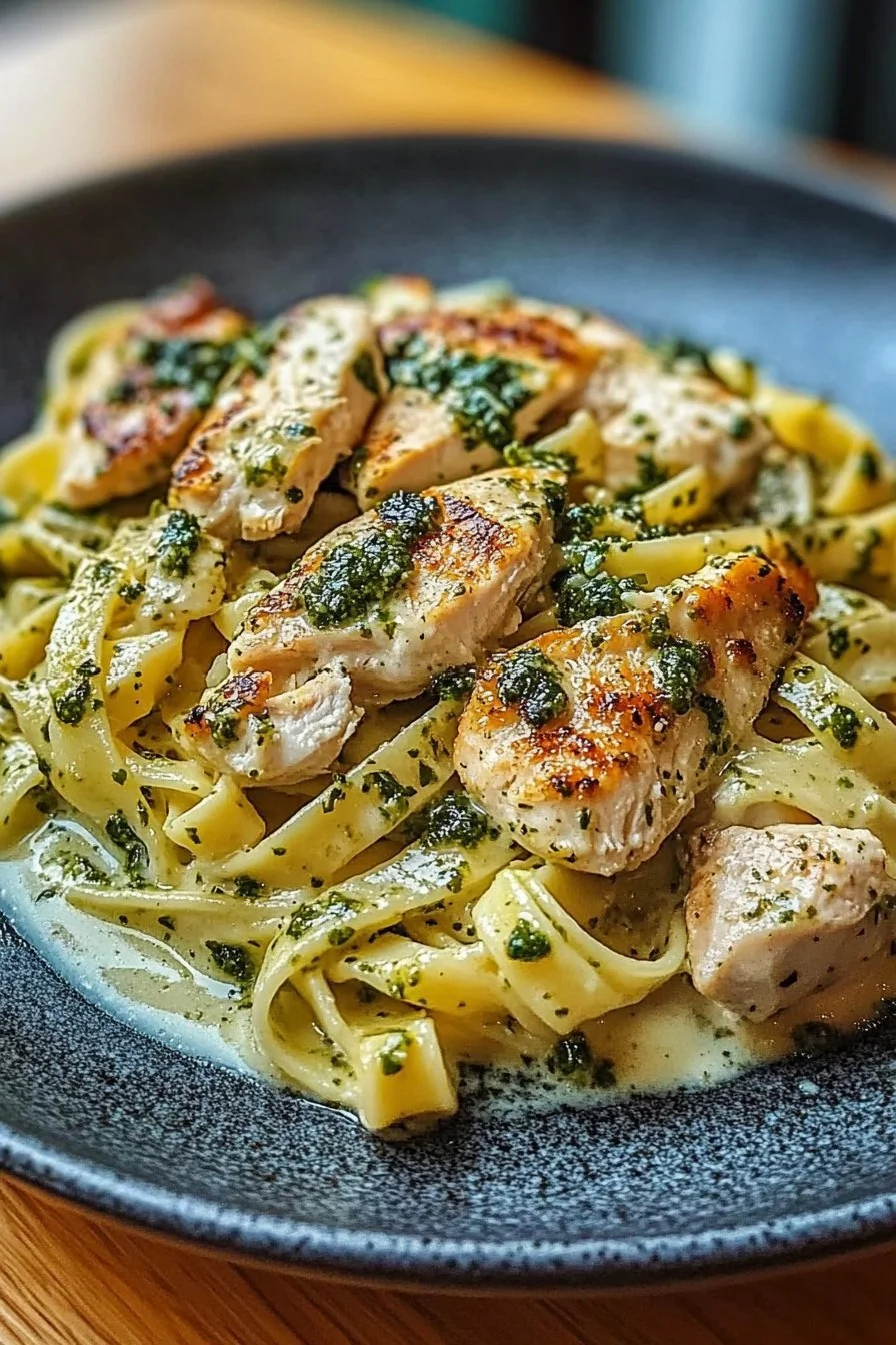 Fettuccine Alfredo with Chicken and Pesto