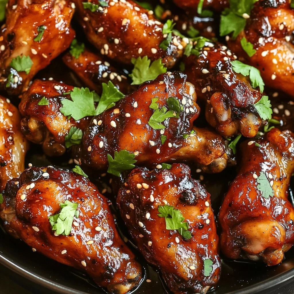 Receta de alitas de pollo dulces y picantes, ideal para compartir en reuniones.