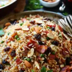 Arroz Festivo Con Almendras Tostadas Pasas Dulces y Tocino Crujiente
