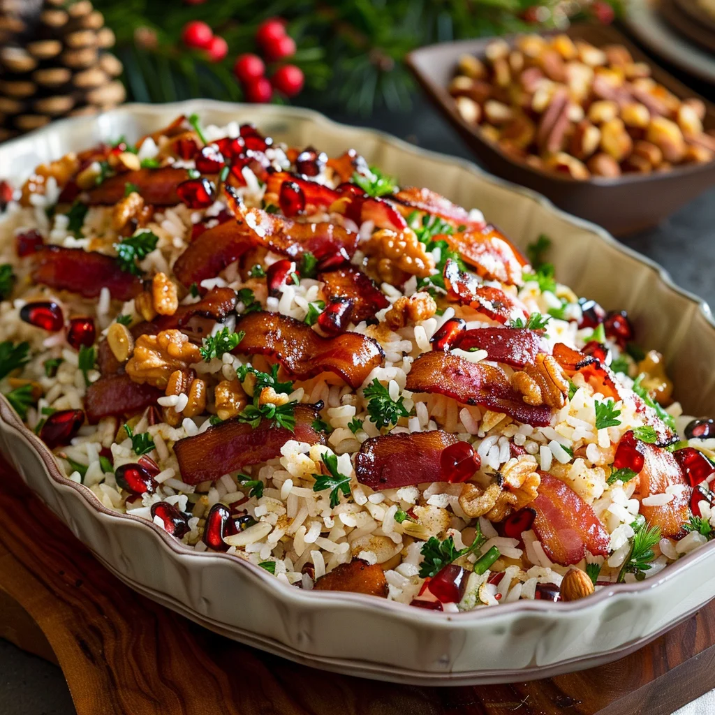 Arroz Festivo Con Especias Cálidas Tocino Glaseado y Frutos Secos