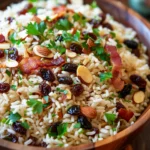 Arroz Navideño Con Pasas Dulces Almendras y Tocino Crujiente