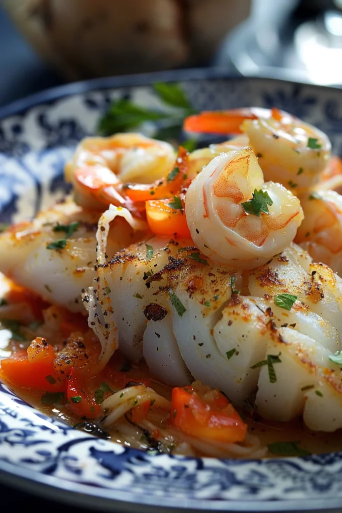 Bacalao Fresco con Gambas y Pimientos del Piquillo: Exquisito manjar del mar