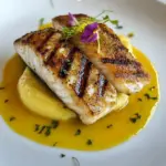 Barramundi a la parrilla con salsa de mantequilla de mirto de limón