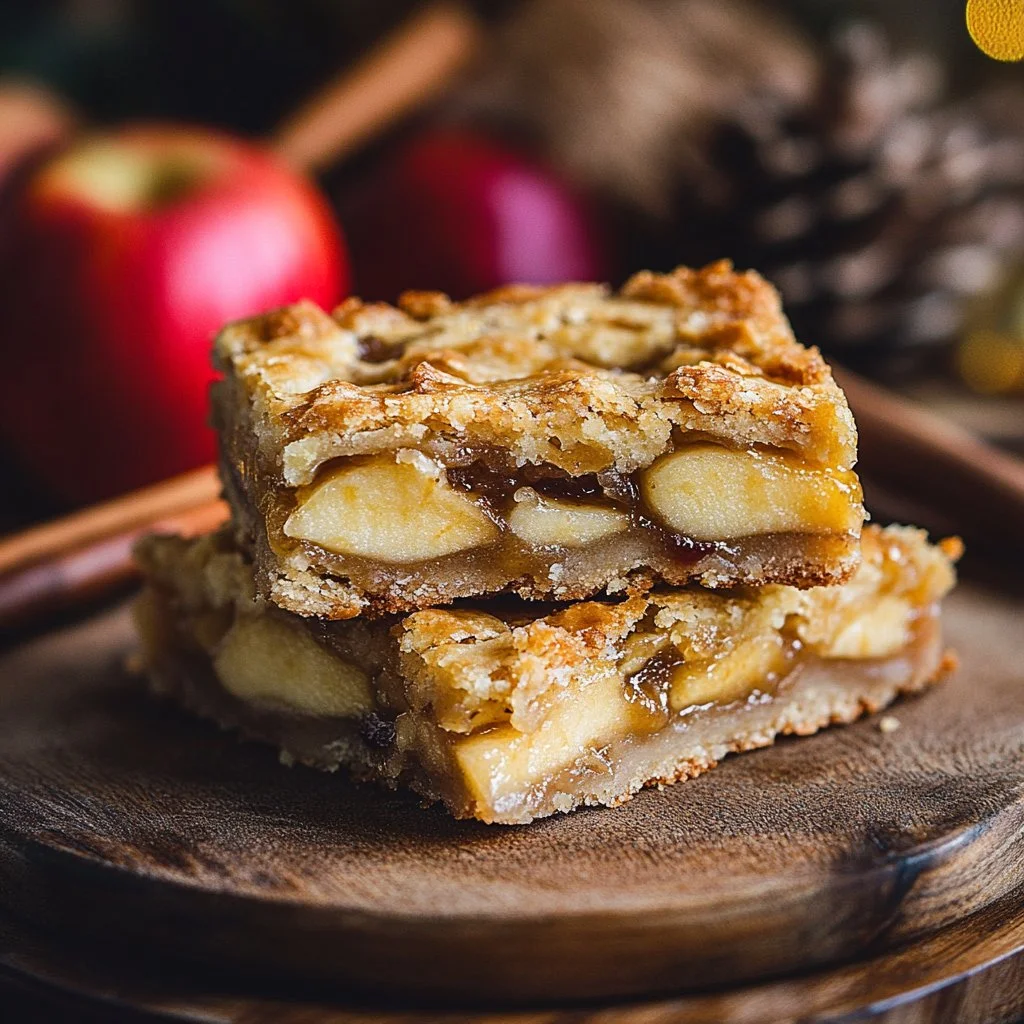 Barras de tarta de manzana frescas y deliciosas en un plato decorativo