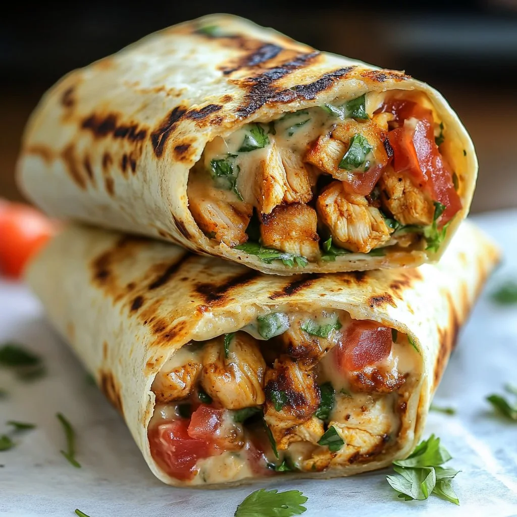 Burrito de Pollo a la Parrilla con aderezo Ranch de Chipotle en un plato.