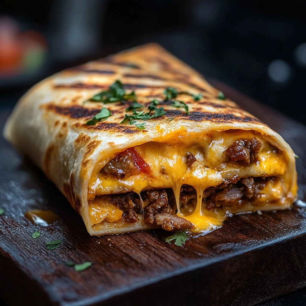 Burrito de Queso a la Parrilla con ingredientes frescos y derretido queso