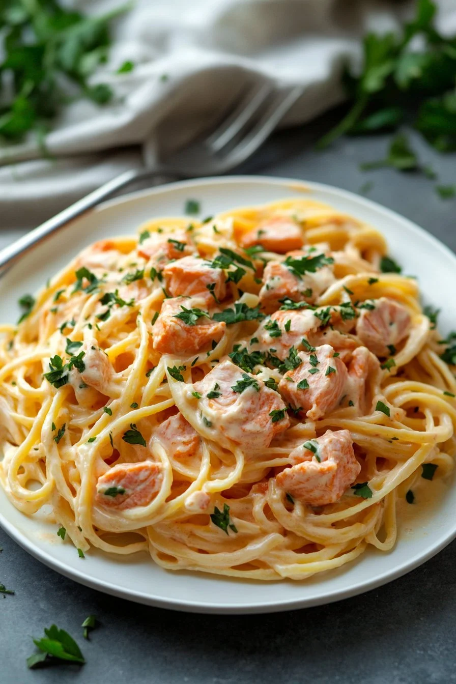 Pasta cremosa con salmón