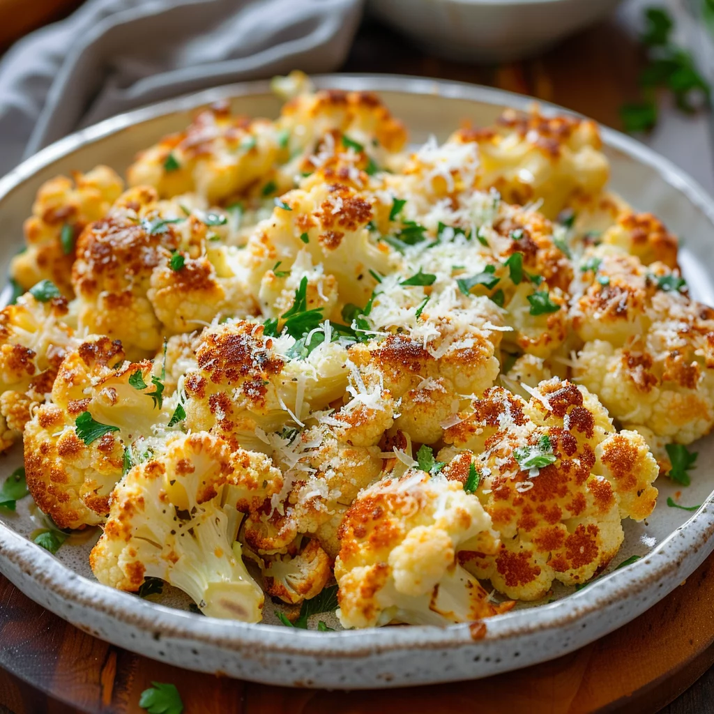 Coliflor Asadas Crujiente Con Ajo y Parmesano