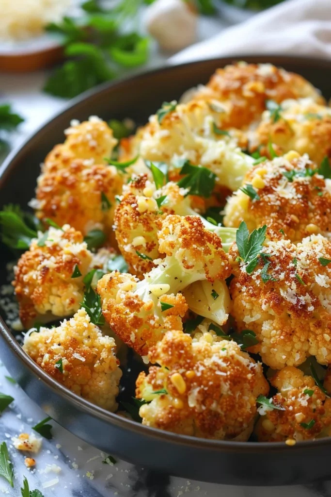 Coliflor Navideña Crujiente Al Horno: Dorado y Delicioso Festín de Ajo y Parmesano