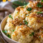 Coliflor Navideña Dorada Con Ajo Parmesano y Toque Crujiente