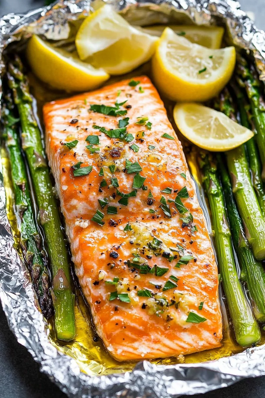 Salmón Horneado en Paquetes de Papel de Aluminio con Espárragos – Mejor Receta de Salmón | Recetas Saludables, Recetas Deliciosas de Salmón, Recetas de Salmón