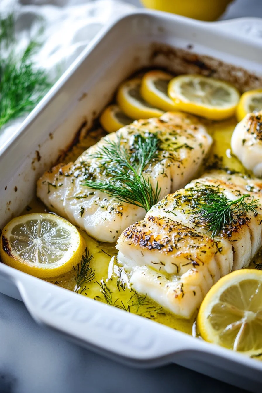 Delicioso Bacalao al Horno con Salsa de Limón y Eneldo para Cenas Rápidas