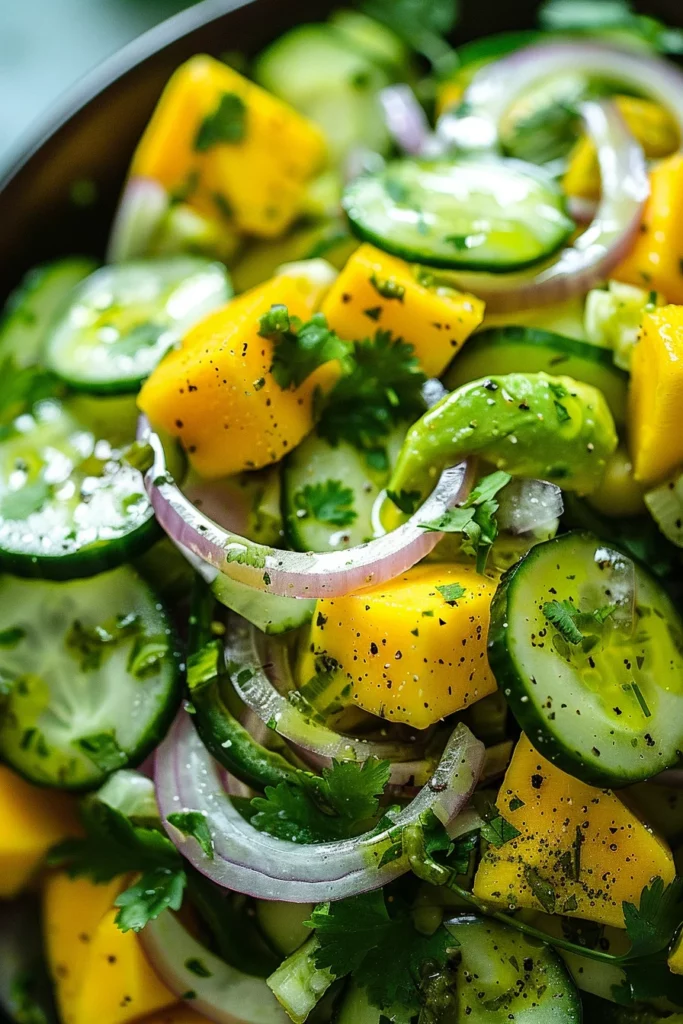 Ensalada de Pepino Mango y Cebolla Con Aderezo de Cilantro: ¡Sabor Explosivo en Cada Bocado!