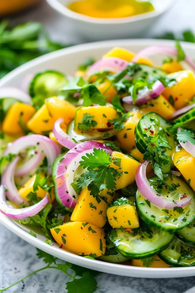 Ensalada de Pepino Mango y Cebolla Con Aderezo de Cilantro: ¡Sabor Explosivo en Cada Bocado!