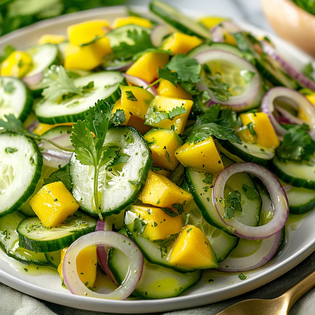 Ensalada de Pepino Mango y Cebolla Con Aderezo de Cilantro