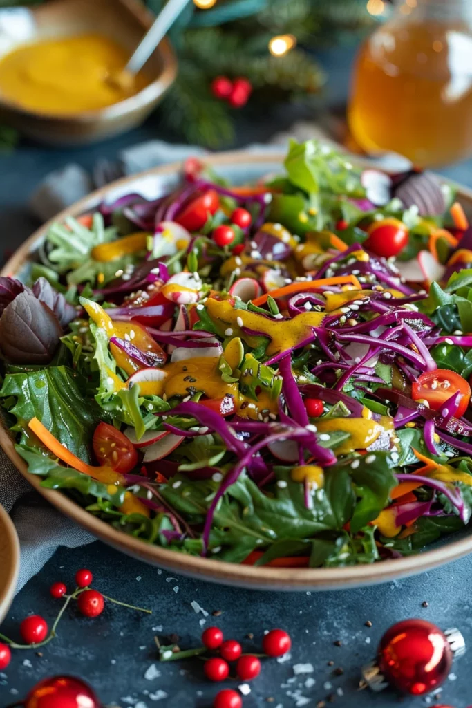 Ensalada Fresca Navideña con Vinagreta de Mostaza y Miel: ¡Sabor Explosivo para Tu Cena!