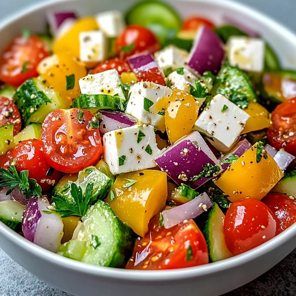 Ensalada griega clásica con tomate, pepino y queso feta