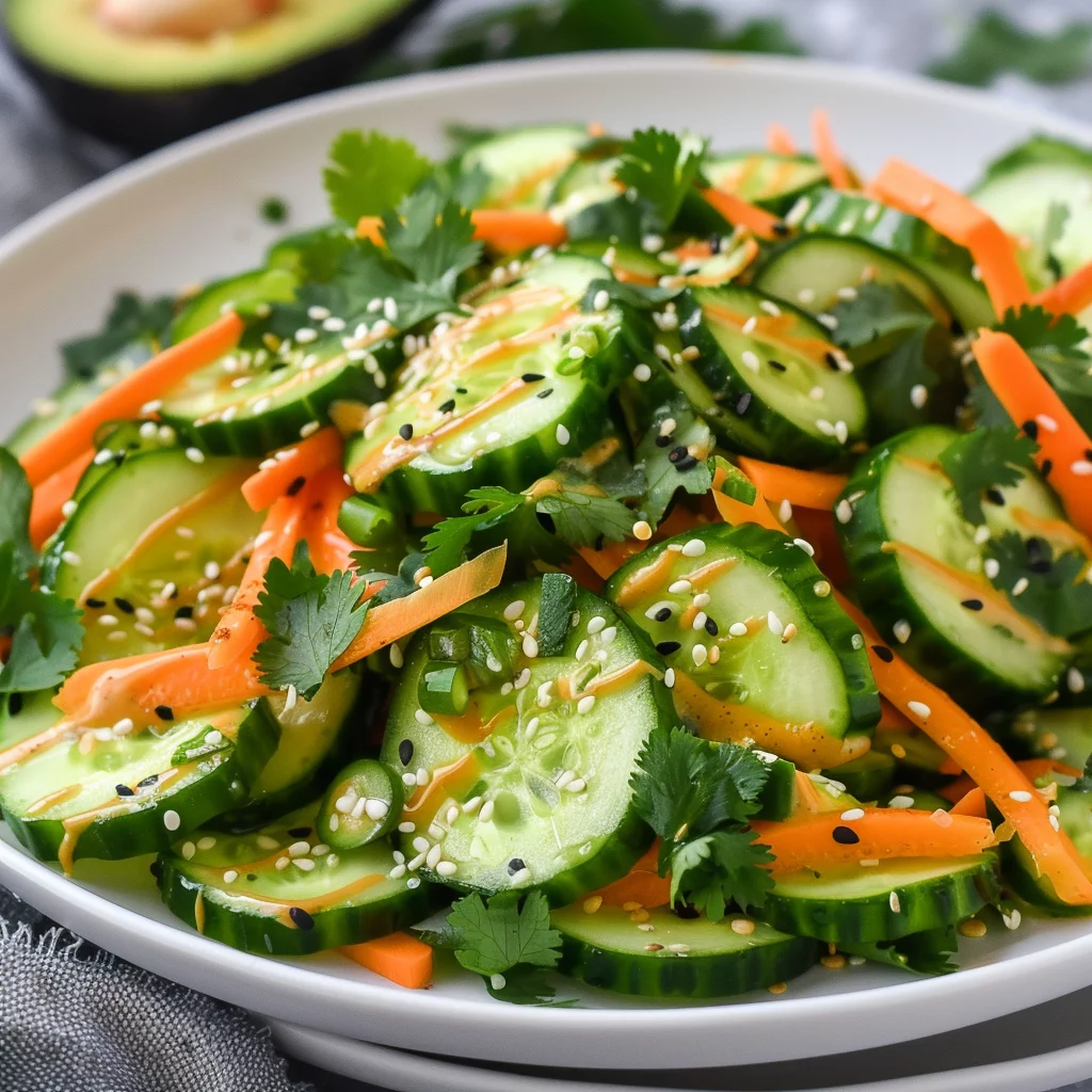 Ensalada Refrescante de Pepino y Zanahoria Con Aderezo de Mostaza Dulce
