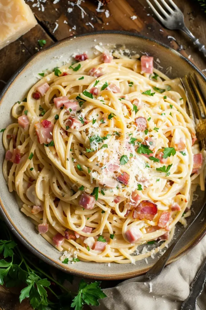 Espagueti Navideño Cremoso Con Tocino Jamón y Queso - ¡Explota tu paladar con esta delicia festiva!