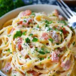 Espagueti Navideño Cremoso Con Tocino Jamón y Queso