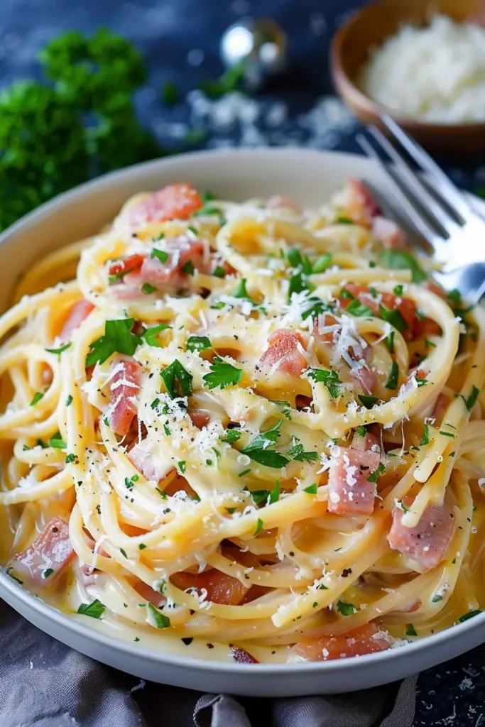 Espagueti Navideño Cremoso Con Tocino Jamón y Queso - ¡Explota tu paladar con esta delicia festiva!