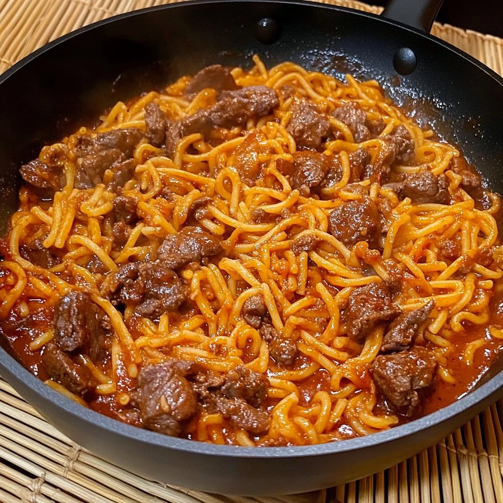 Fideos a la cazuela recién preparados en un plato atractivo
