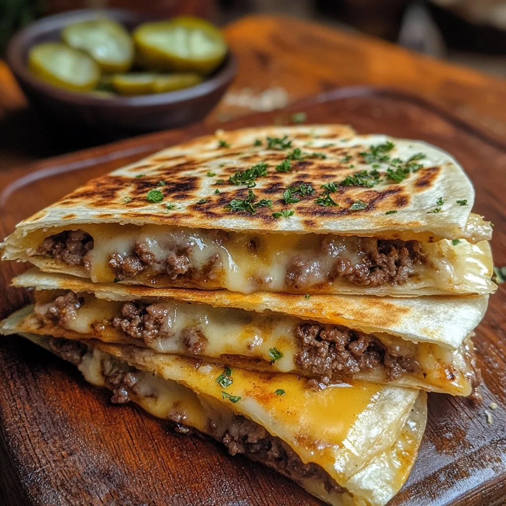 Hamburguesa quesadilla perfectamente cocinada en la plancha Blackstone
