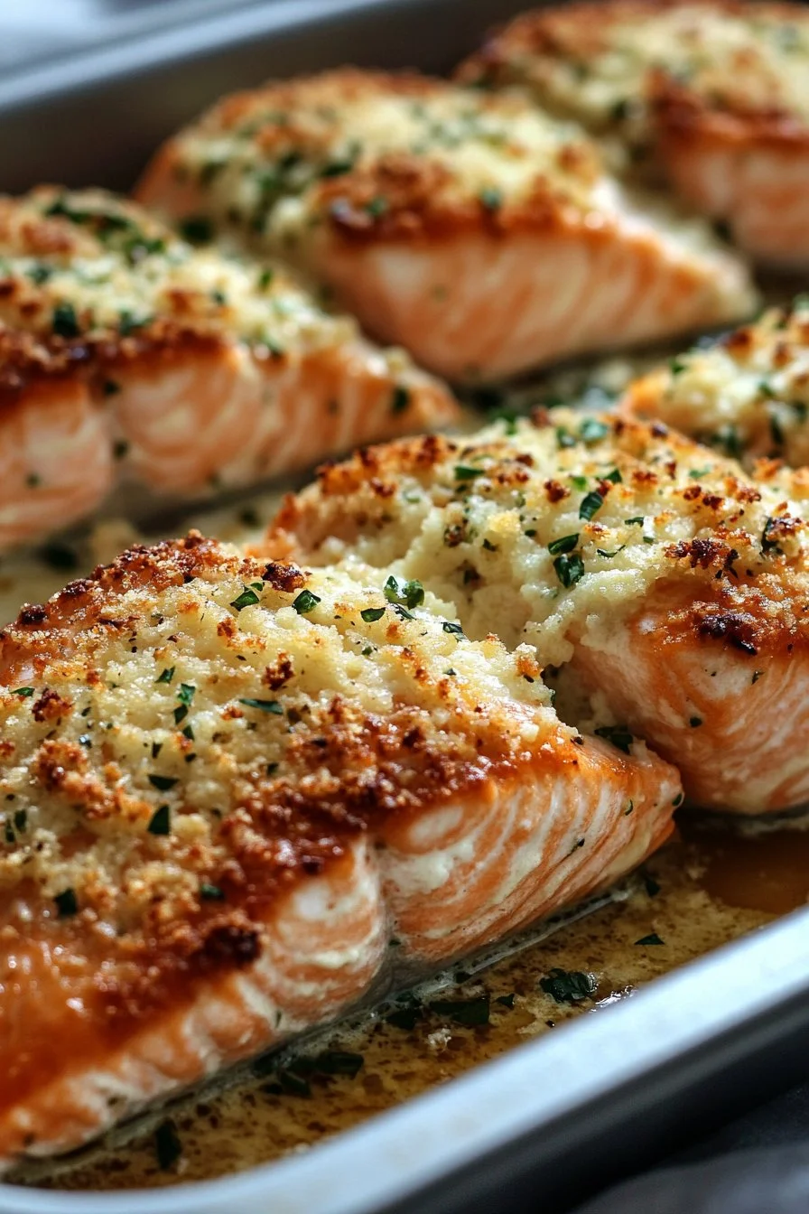 Salmón al horno con costra de parmesano