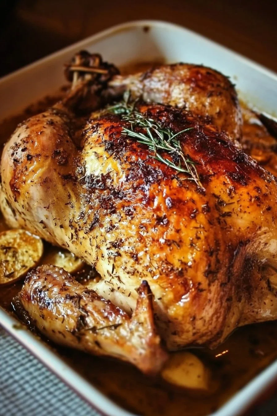 Pollo entero al horno jugoso y fácil