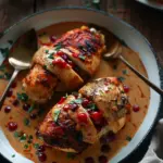 Jugosas Pechugas Rellenas en Salsa Cremosa de Frutos Rojos y Chipotle