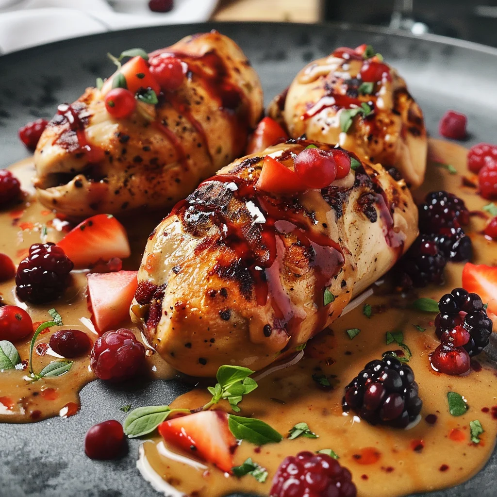 Jugosas Pechugas Rellenas en Salsa Cremosa de Frutos Rojos y Chipotle