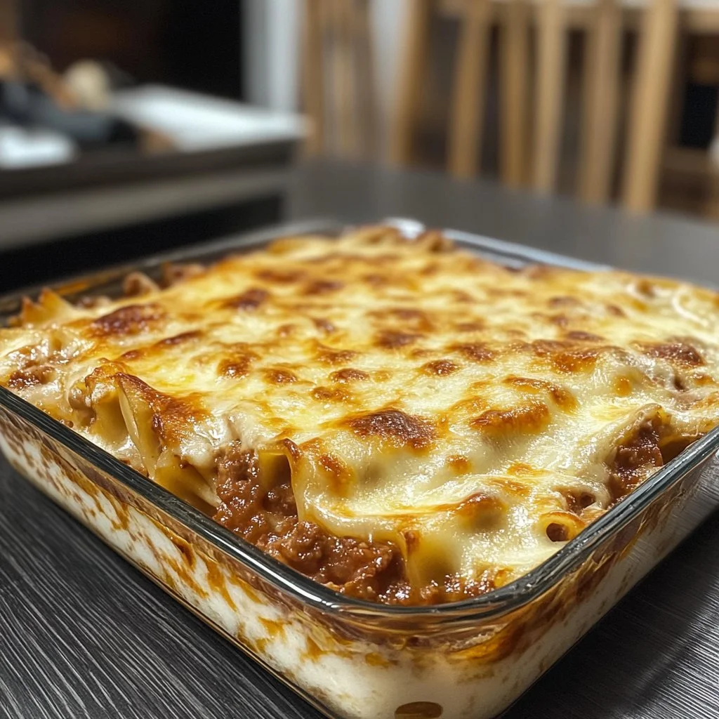 Plato de lasaña con capas de pasta y salsa, presentación appetitosa.