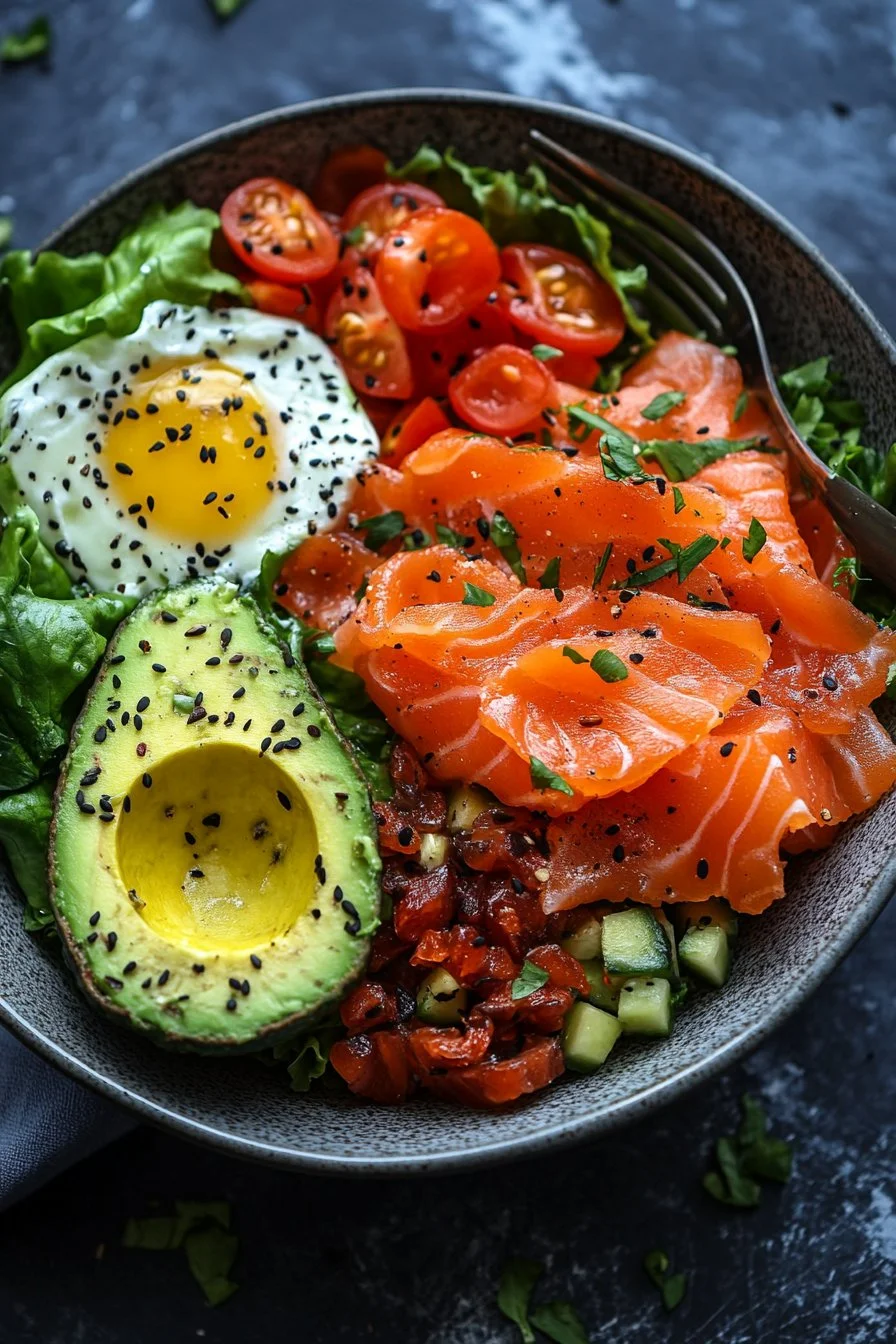 Receta de Tazón de Desayuno de Aguacate Keto y Salmón Ahumado