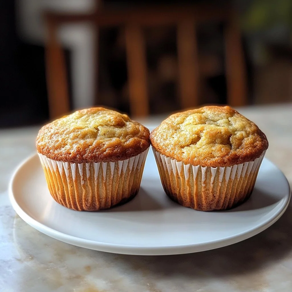Muffins de plátano recién horneados sobre una mesa de madera