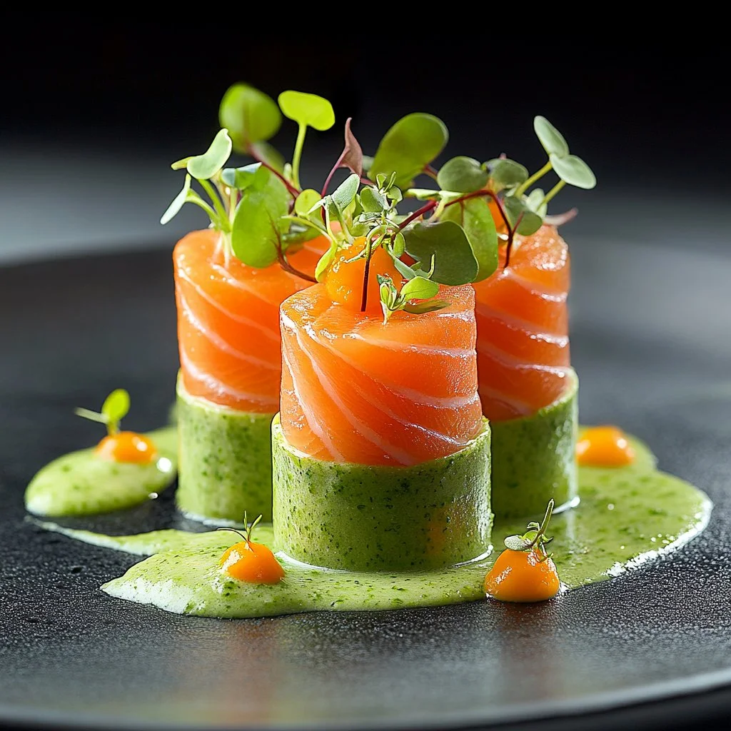 Mousse de espárragos con salmón ahumado en plato elegante
