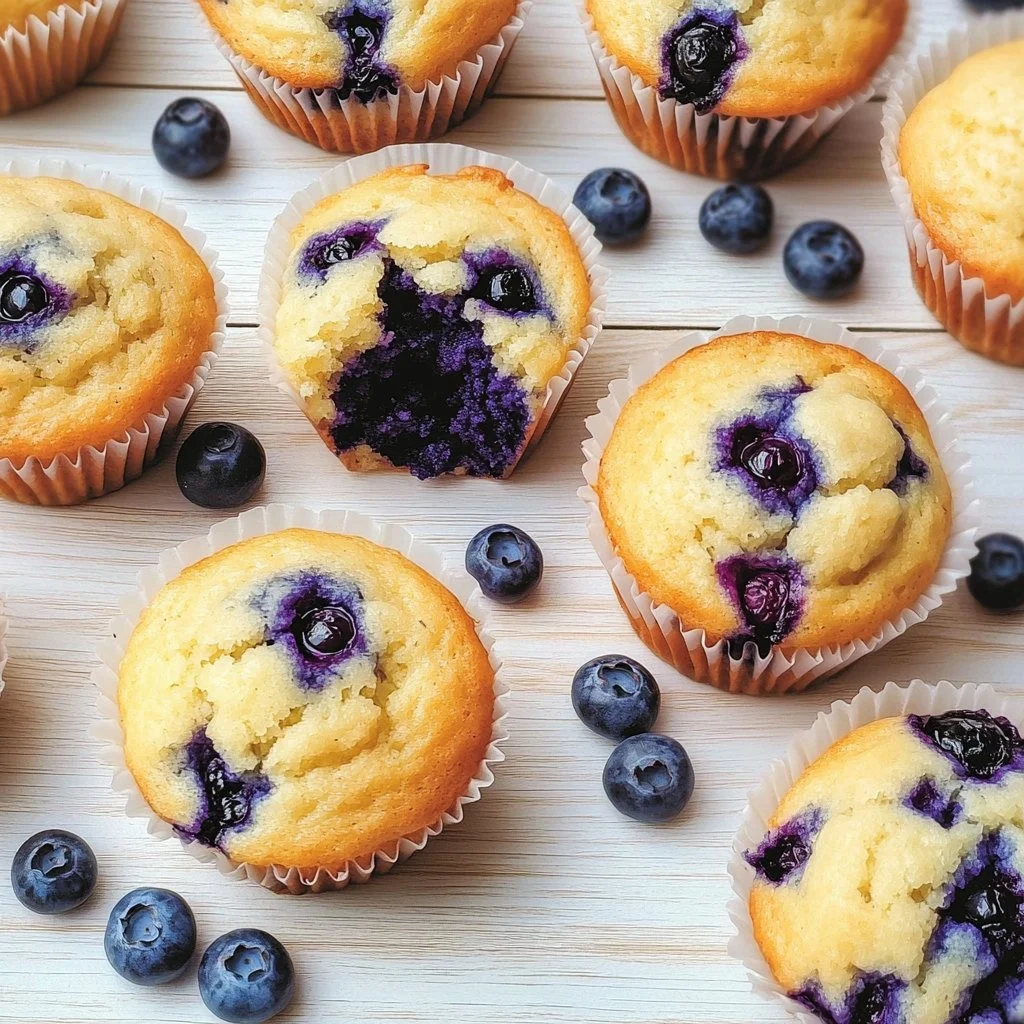 Muffin de Arándanos recién horneado y decorado en plato blanco
