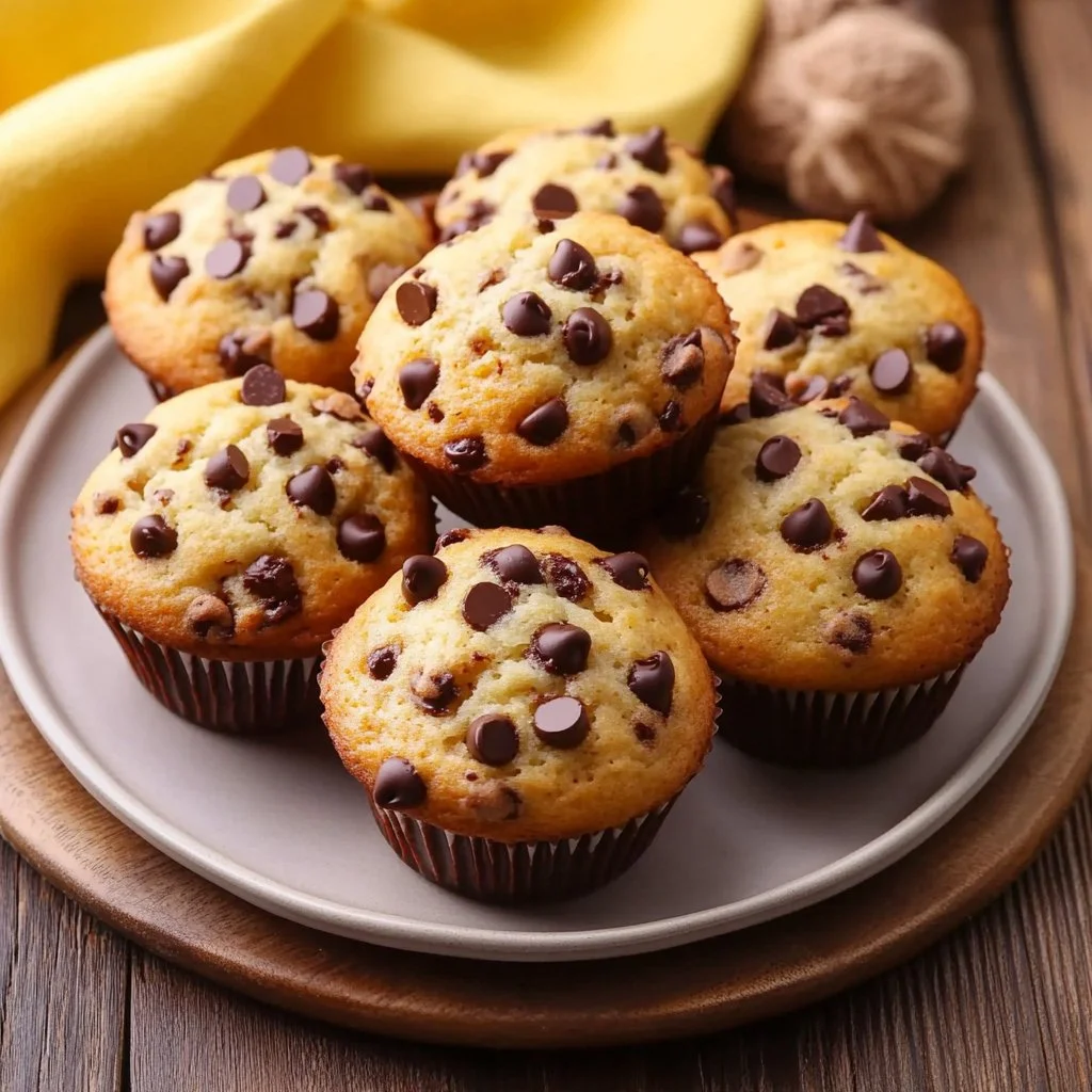 Muffins de chocolate recién horneados, esponjosos y deliciosos en un plato.