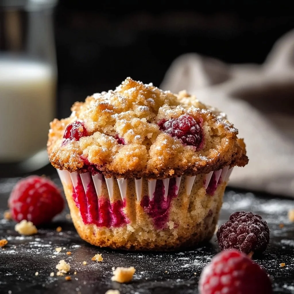 Muffins de frambuesa recién horneados con suero de leche